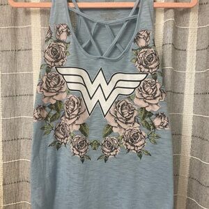 Blue Floral Tank Top Wonder Woman pink flowers xs